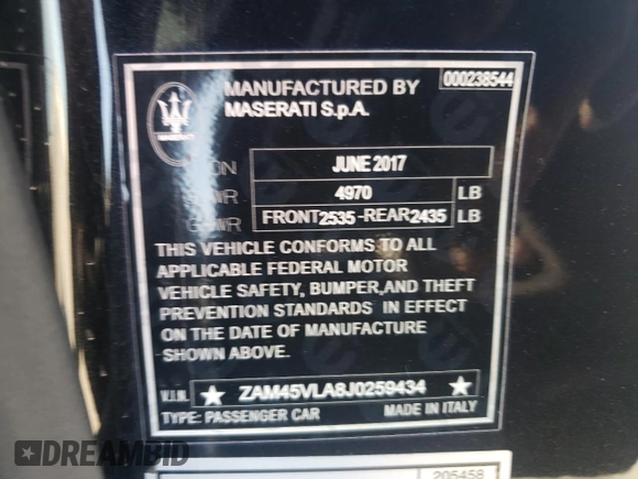 2018 Maserati GranTurismo Sport z VIN ZAM45VLA8J0259434, wystawiony jako Copart lot #48539985 z przebiegiem 29 729 mil mil oraz Szkoda całkowita • Salvage title. Historia ofert i sprzedaży dostępna na DreamBid. Obrazek 12.