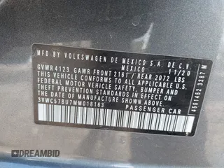 2021 Volkswagen Jetta S z VIN 3VWC57BU7MM018163, wystawiony jako IAAI lot #41661128 z przebiegiem 49 679 mil mil oraz . Historia ofert i sprzedaży dostępna na DreamBid. Obrazek 9.