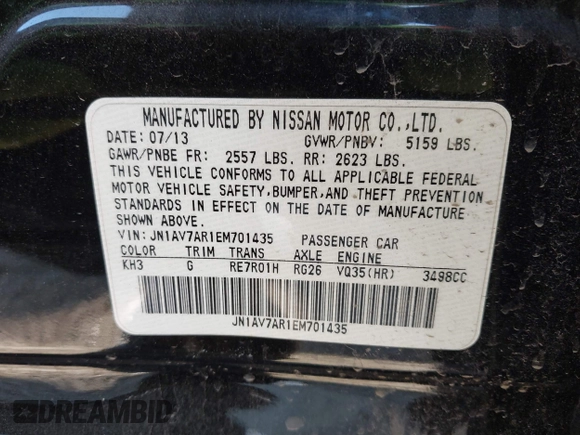 2014 Infiniti Q50 Hybrid Sport with VIN JN1AV7AR1EM701435, listed as a IAAI auction lot 41479140 with 154,338 mi miles. Bid and sale history available at carsss.com. Image 9.