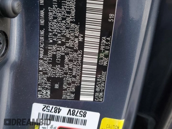 2014 Toyota Sienna XLE with VIN 5TDYK3DC6ES446435, listed as a Copart auction lot 85085274 with 0 mi miles and Salvage Title. Bid and sale history available at carsss.com. Image 13.