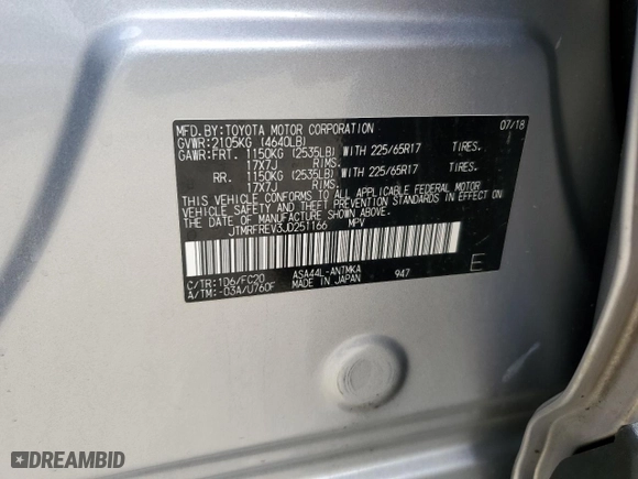 2018 Toyota RAV4 XLE with VIN JTMRFREV3JD251166, listed as a Copart auction lot 49893445 with 114,087 mi miles and Salvage Title. Bid and sale history available at carsss.com. Image 13.