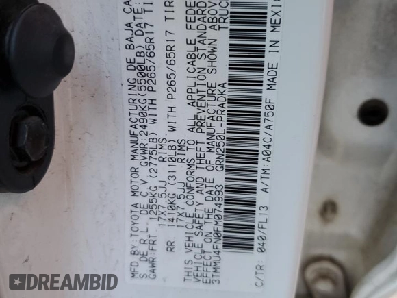 2015 Toyota Tacoma with VIN 3TMMU4FN0FM074993, listed as a Copart auction lot 47581255 with 186,798 mi miles and Salvage Title. Bid and sale history available at carsss.com. Image 12.