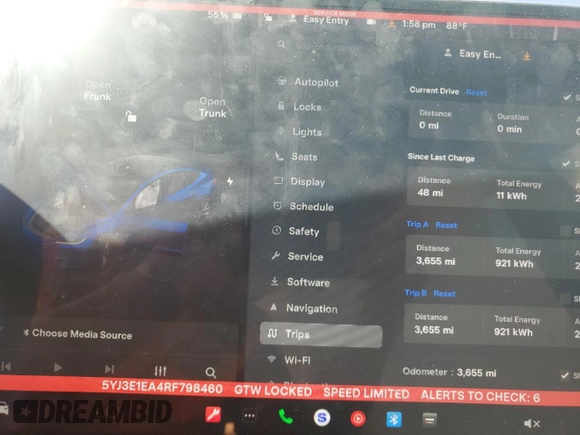 2024 Tesla Model 3 with VIN 5YJ3E1EA4RF798460, listed as a Copart auction lot 88345085 with 3,655 mi miles and Salvage Title. Bid and sale history available at carsss.com. Image 9.