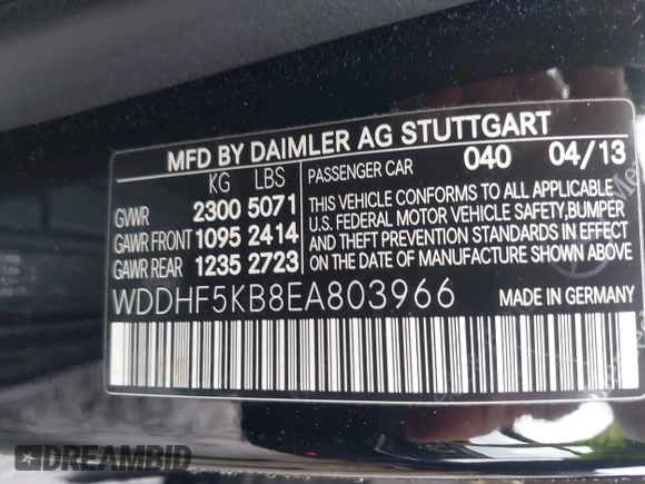 2014 Mercedes-Benz E 350 Sport with VIN WDDHF5KB8EA803966, listed as a IAAI auction lot 42109830 with 135,230 mi miles and . Bid and sale history available at DreamBid. Image 9.