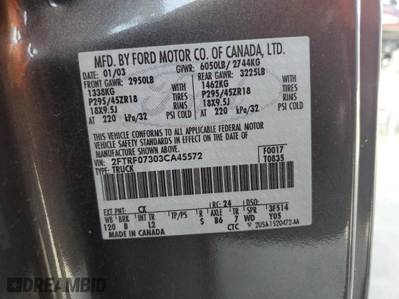 2003 Ford F-150 Lightning with VIN 2FTRF07303CA45572, listed as a Copart auction lot 74384694 with 0 mi miles and Salvage Title. Bid and sale history available at carsss.com. Image 13.