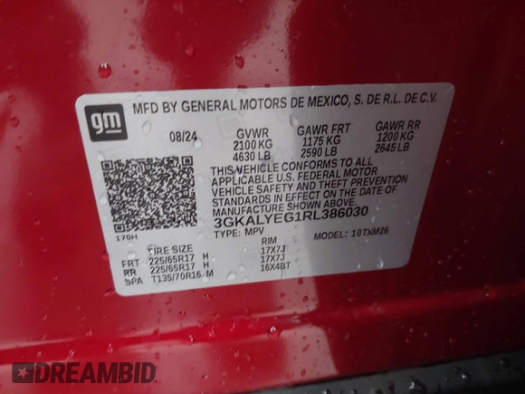 2024 GMC Terrain AT4 with VIN 3GKALYEG1RL386030, listed as a IAAI auction lot 41617586 with 9,658 mi miles and . Bid and sale history available at carsss.com. Image 9.