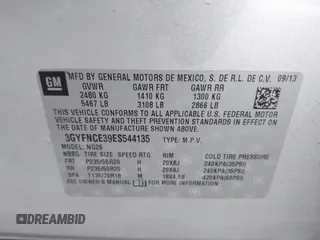 2014 Cadillac SRX Performance Collection with VIN 3GYFNCE39ES544135, listed as a IAAI auction lot 41808644 with 145,772 mi miles and . Bid and sale history available at carsss.com. Image 9.