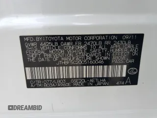 2012 Lexus IS 250 with VIN JTHBF5C20C5160046, listed as a Copart auction lot 59805455 with 90,274 mi miles and Salvage title. Bid and sale history available at DreamBid. Image 13.