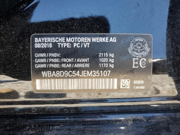 2018 BMW 3 Series 330i xDrive with VIN WBA8D9C54JEM35107, listed as a Copart auction lot 55878485 with 65,211 mi miles and Salvage title. Bid and sale history available at DreamBid. Image 12.