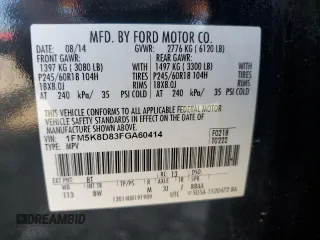 2015 Ford Explorer XLT with VIN 1FM5K8D83FGA60414, listed as a Copart auction lot 54174695 with 100,635 mi miles and Salvage Title. Bid and sale history available at carsss.com. Image 14.