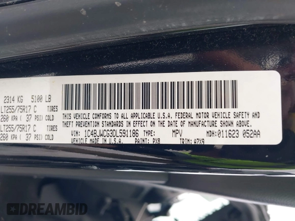 2013 Jeep Wrangler Rubicon 10th Anniversary with VIN 1C4BJWCG3DL591186, listed as a IAAI auction lot 41315969 with 54,984 mi miles and . Bid and sale history available at DreamBid. Image 9.