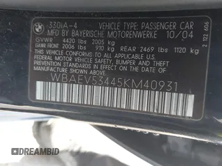 2005 BMW 3 Series 330i с VIN WBAEV53445KM40931, выставлен на аукционе IAAI как лот 42061235 с пробегом 298 421 миль миль и . История ставок и продаж доступна на DreamBid. Изображение 9.