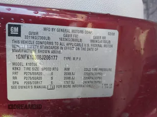 2008 Chevrolet Tahoe LTZ с VIN 1GNFK13008J206177, выставлен на аукционе IAAI как лот 41378878 с пробегом 202 996 миль миль и . История ставок и продаж доступна на DreamBid. Изображение 9.