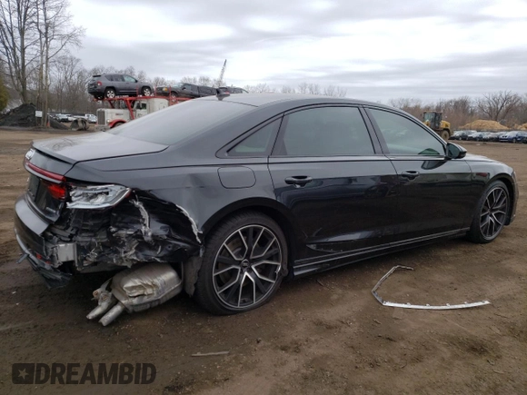 2020 Audi A8 L with VIN WAU8EAF85LN013807, listed as a Copart auction lot 47556075 with 44,921 mi miles and Salvage Title. Bid and sale history available at carsss.com. Image 3.