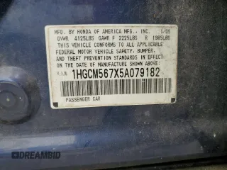 2005 Honda Accord EX with VIN 1HGCM567X5A079182, listed as a Copart auction lot 50696665 with 186,410 mi miles and Salvage Title. Bid and sale history available at DreamBid. Image 13.