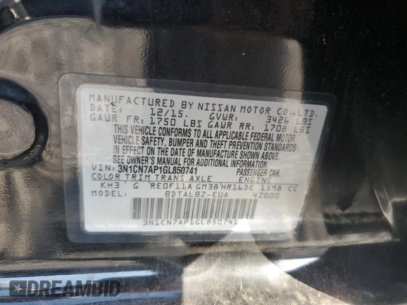 2016 Nissan Versa S z VIN 3N1CN7AP1GL850741, wystawiony jako Copart lot #54945295 z przebiegiem 117 217 mil mil oraz Szkoda całkowita • Salvage title. Historia ofert i sprzedaży dostępna na DreamBid. Obrazek 12.