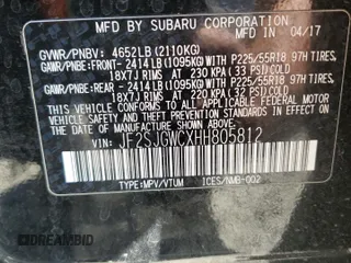 2017 Subaru Forester Touring z VIN JF2SJGWCXHH805812, wystawiony jako Copart lot #61081795 z przebiegiem 99 017 mil mil oraz Szkoda całkowita • Salvage title. Historia ofert i sprzedaży dostępna na DreamBid. Obrazek 14.