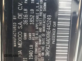 2022 Kia Rio S with VIN 3KPA24AD6NE445249, listed as a Copart auction lot 47897285 with 51,906 mi miles and Salvage Title. Bid and sale history available at DreamBid. Image 14.