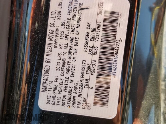 2015 Nissan 370Z Sport with VIN JN1AZ4EH1FM442273, listed as a Copart auction lot 53777595 with 33,248 mi miles and Salvage Title. Bid and sale history available at carsss.com. Image 12.