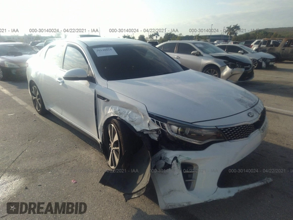 2016 Kia Optima SX Turbo with VIN 5XXGW4L2XGG012067, listed as a IAAI auction lot 41696176 with 81,520 mi miles and . Bid and sale history available at carsss.com. Image 1.