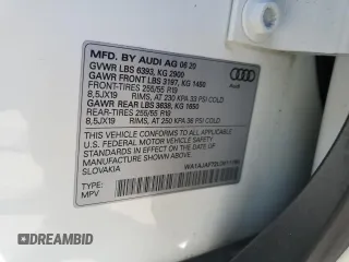 2020 Audi Q7 Premium with VIN WA1AJAF72LD011195, listed as a Copart auction lot 59028624 with 40,529 mi miles and Salvage Title. Bid and sale history available at carsss.com. Image 12.