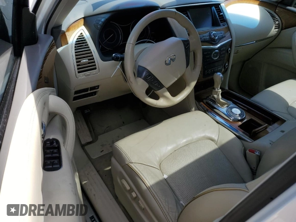 2012 Infiniti QX56 7-passenger with VIN JN8AZ2NF3C9518742, listed as a Copart auction lot 56838314 with 102,622 mi miles and Salvage Title. Bid and sale history available at carsss.com. Image 8.