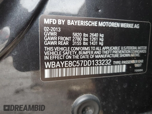 2013 BMW 7 Series 750Li z VIN WBAYE8C57DD133232, wystawiony jako Copart lot #86054494 z przebiegiem 118 438 mil mil oraz Szkoda całkowita • Salvage title. Historia ofert i sprzedaży dostępna na DreamBid. Obrazek 12.
