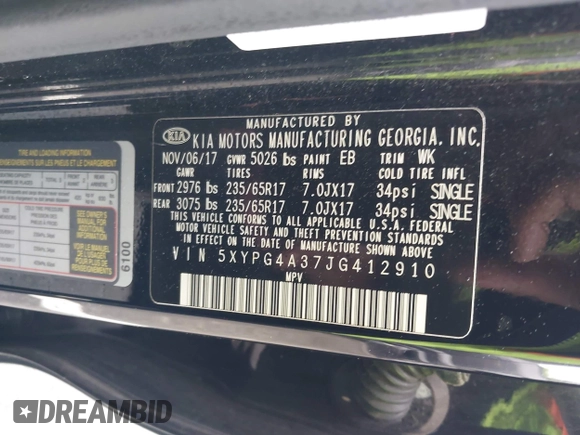 2018 Kia Sorento LX z VIN 5XYPG4A37JG412910, wystawiony jako IAAI lot #42466741 z przebiegiem 170 131 mil mil oraz . Historia ofert i sprzedaży dostępna na DreamBid. Obrazek 9.