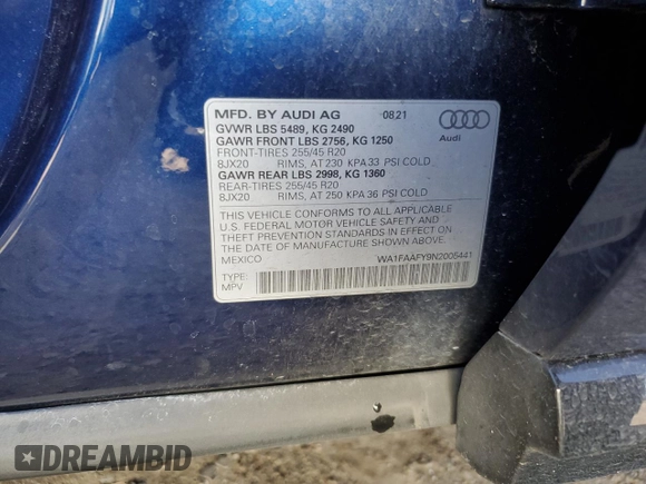 2022 Audi Q5 S line Prestige with VIN WA1FAAFY9N2005441, listed as a Copart auction lot 44642835 with 32,904 mi miles and Salvage Title. Bid and sale history available at carsss.com. Image 14.