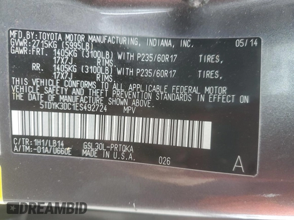 2014 Toyota Sienna XLE with VIN 5TDYK3DC1ES492724, listed as a Copart auction lot 51605245 with 112,079 mi miles and Salvage Title. Bid and sale history available at carsss.com. Image 16.