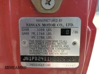 1987 Nissan Sentra z VIN JN1PB2411HU026525, wystawiony jako Copart lot #78997744 z przebiegiem 65 716 mil mil oraz Nie do naprawy. Historia ofert i sprzedaży dostępna na DreamBid. Obrazek 13.