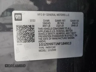2022 Chevrolet Malibu LT with VIN 1G1ZD5ST1NF184913, listed as a Copart auction lot 44739975 with 66,308 mi miles and Salvage Title. Bid and sale history available at DreamBid. Image 12.