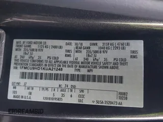 2019 Ford Escape SEL with VIN 1FMCU9HD1KUA21248, listed as a IAAI auction lot 41261302 with 46,555 mi miles. Bid and sale history available at carsss.com. Image 9.