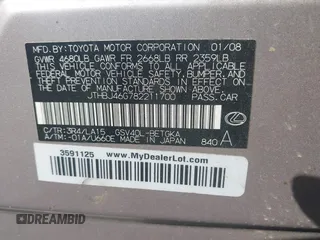 2008 Lexus ES 330 z VIN JTHBJ46G782211700, wystawiony jako IAAI lot #41900087 z przebiegiem 227 085 mil mil oraz . Historia ofert i sprzedaży dostępna na DreamBid. Obrazek 9.