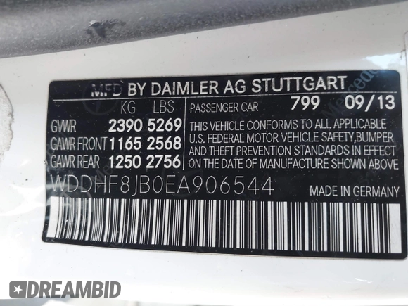 2014 Mercedes-Benz E 350 Luxury with VIN WDDHF8JB0EA906544, listed as a IAAI auction lot 41778146 with 68,564 mi miles and . Bid and sale history available at DreamBid. Image 9.