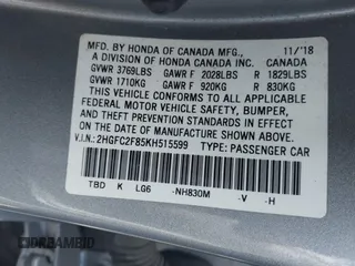 2019 Honda Civic Sedan Sport with VIN 2HGFC2F85KH515599, listed as a IAAI auction lot 41885201 with 76,653 mi miles. Bid and sale history available at carsss.com. Image 9.