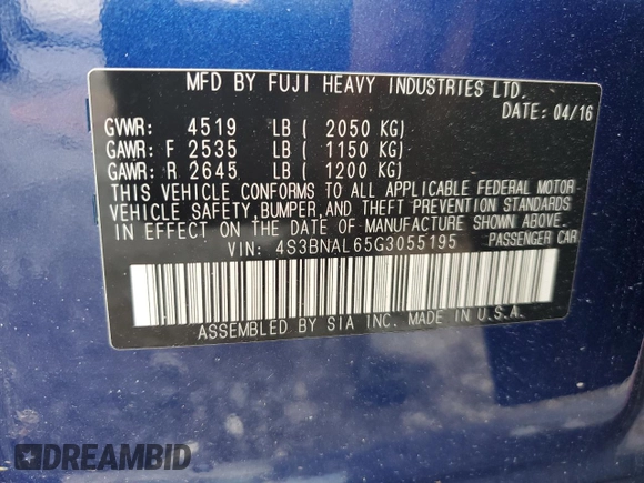 2016 Subaru Legacy 2.5i Limited with VIN 4S3BNAL65G3055195, listed as a Copart auction lot 63368133 with 81,596 mi miles. Bid and sale history available at carsss.com. Image 14.