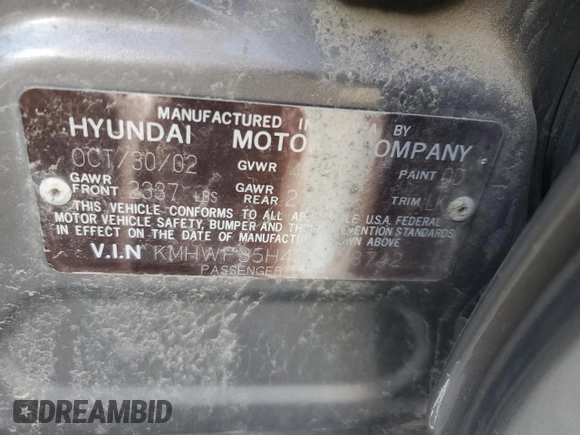 2003 Hyundai Sonata GLS with VIN KMHWF35H43A778742, listed as a Copart auction lot 48564195 with 0 mi miles and Salvage Title. Bid and sale history available at carsss.com. Image 12.