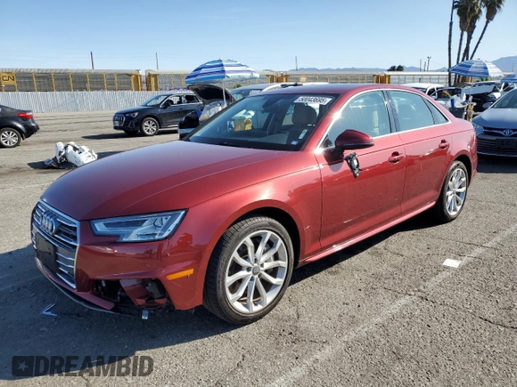 2019 Audi A4 Premium Plus with VIN WAUENAF41KA044624, listed as a Copart auction lot 50043695 with 12,368 mi miles and Salvage Title. Bid and sale history available at carsss.com. Image 1.