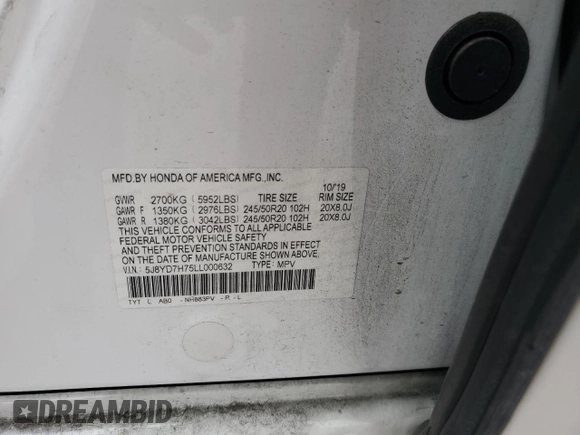 2020 Acura MDX Sport Hybrid w/Advance Pkg with VIN 5J8YD7H75LL000632, listed as a Copart auction lot 66559914 with 83,305 mi miles and Salvage Title. Bid and sale history available at carsss.com. Image 12.