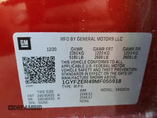 2021 Cadillac XT4 FWD Sport with VIN 1GYFZER49MF055918, listed as a Copart auction lot 69907613 with 36,138 mi miles and . Bid and sale history available at DreamBid. Image 16.