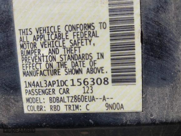2013 Nissan Altima 2.5 SV with VIN 1N4AL3AP1DC156308, listed as a IAAI auction lot 41926267 with 190,836 mi miles. Bid and sale history available at carsss.com. Image 9.