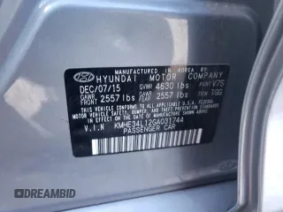 2016 Hyundai Sonata Hybrid Limited with VIN KMHE34L12GA031744, listed as a Copart auction lot 60366222 with 45,534 mi miles. Bid and sale history available at carsss.com. Image 10.