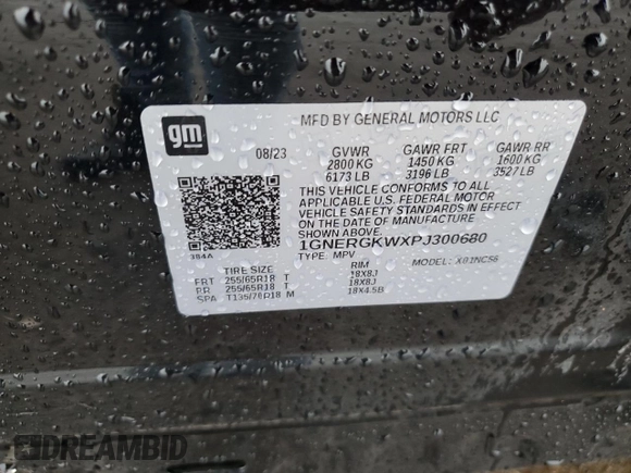 2023 Chevrolet Traverse LT Cloth with VIN 1GNERGKWXPJ300680, listed as a Copart auction lot 55758495 with Not provided miles and Salvage title. Bid and sale history available at DreamBid. Image 12.
