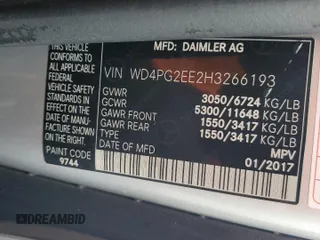 2017 Mercedes-Benz Metris Passenger with VIN WD4PG2EE2H3266193, listed as a Copart auction lot 44846943 with 85,024 mi miles and . Bid and sale history available at carsss.com. Image 14.