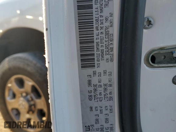 2018 Ram 2500 Big Horn with VIN 3C6UR5DJ5JG389701, listed as a Copart auction lot 88453835 with 36,648 mi miles and Salvage Title. Bid and sale history available at carsss.com. Image 12.