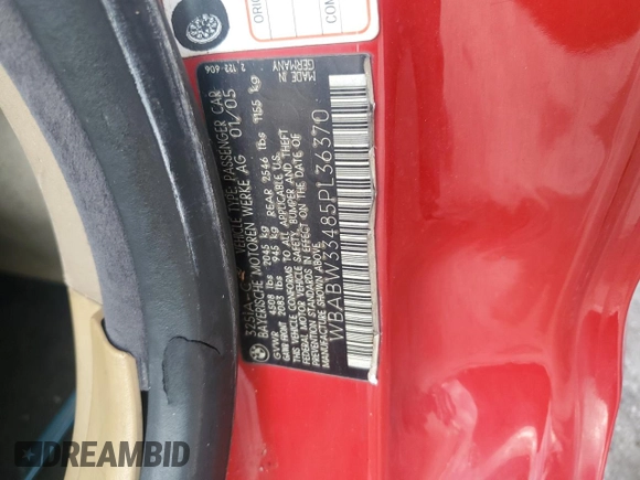 2005 BMW 3 Series 325Ci with VIN WBABW33485PL36370, listed as a Copart auction lot 83748104 with Not Provided miles and Non Repairable. Bid and sale history available at carsss.com. Image 12.