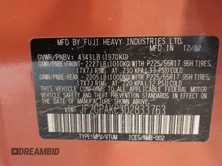 2013 Subaru Crosstrek Limited с VIN JF2GPAKC3D2833763, выставлен на аукционе IAAI как лот 41884085 с пробегом Не указан миль и . История ставок и продаж доступна на DreamBid. Изображение 9.