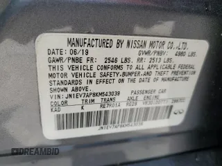 2019 Infiniti Q50 Luxe with VIN JN1EV7AP8KM543039, listed as a Copart auction lot 61196104 with 68,084 mi miles and Non repairable. Bid and sale history available at DreamBid. Image 12.