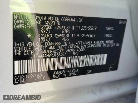 2024 Toyota Venza LE z VIN JTEAAAAH9RJ186457, wystawiony jako Copart lot #54193415 z przebiegiem 6 428 mil mil oraz Szkoda całkowita • Salvage title. Historia ofert i sprzedaży dostępna na DreamBid. Obrazek 14.